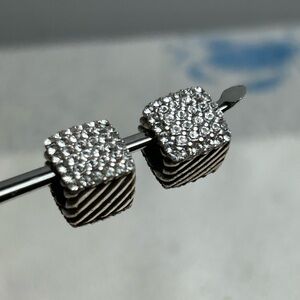 Brighton Cubix Beads Spacers 3/8" Set of 2 Silver Plated Crystals & Grooves